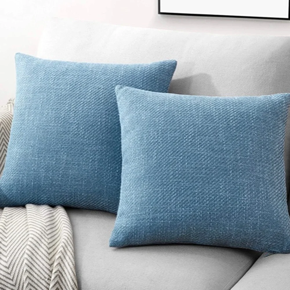 Luxury Home | Chic Blue Linen Blend Geo Zig Zag Pattern Throw Pillow Covers